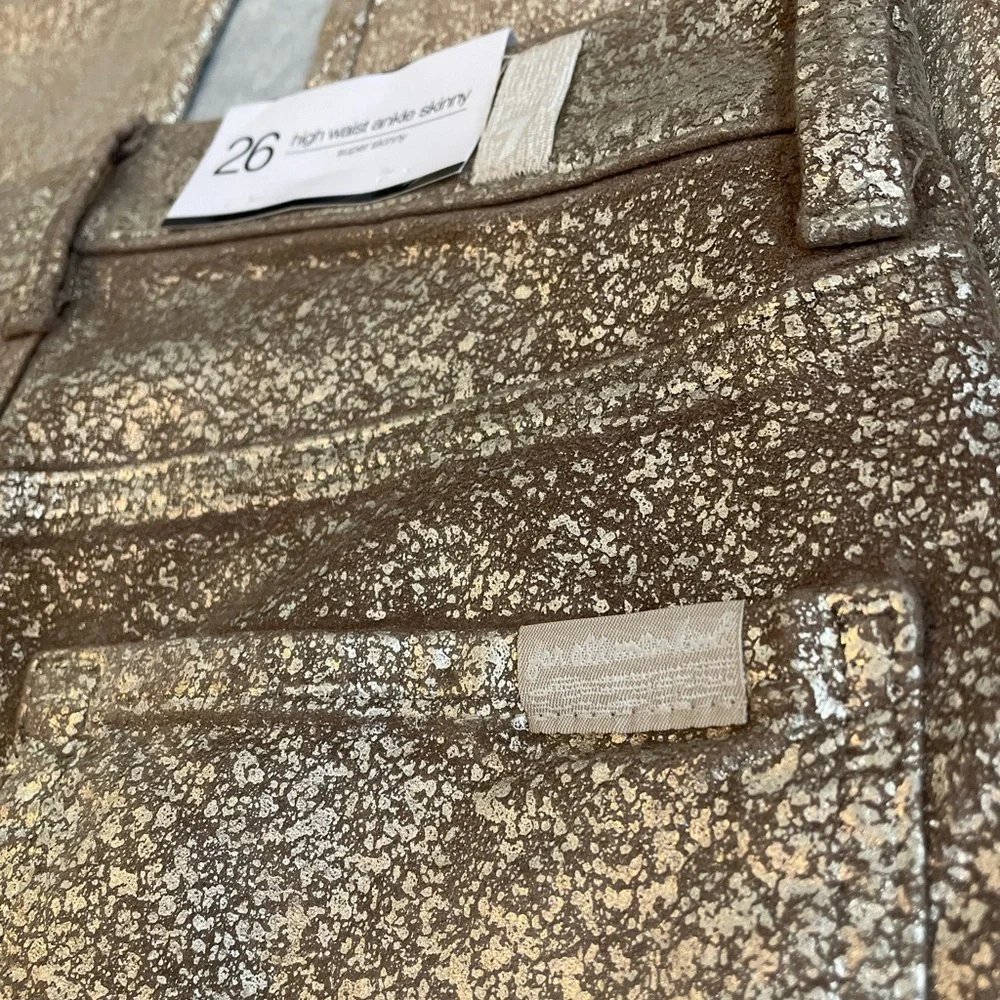 NWT 7 For All Mankind Gold Shimmer Textured Pants - Picture 4 of 8